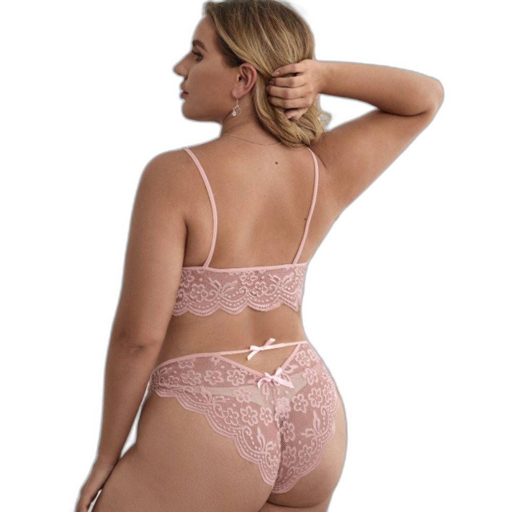 2Xl Plus Size Pink Classic Sexy Plus Floral Lace Scallop Trim Lingerie Set